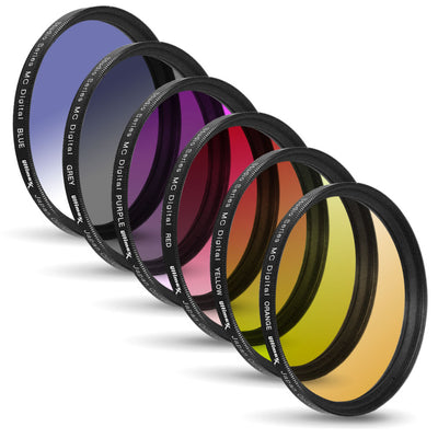 6 Piece Professional Gradual Color Filter Kit 49mm with Protective Wallet