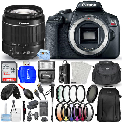 Canon EOS Rebel T7 mit 18-55 mm III-Objektiv + 32 GB + EXT BATT + Flash-Paket