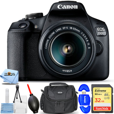 Canon EOS 2000D / Rebel T7 mit 18-55 mm IS II-Objektiv – Essential 32 GB-Paket