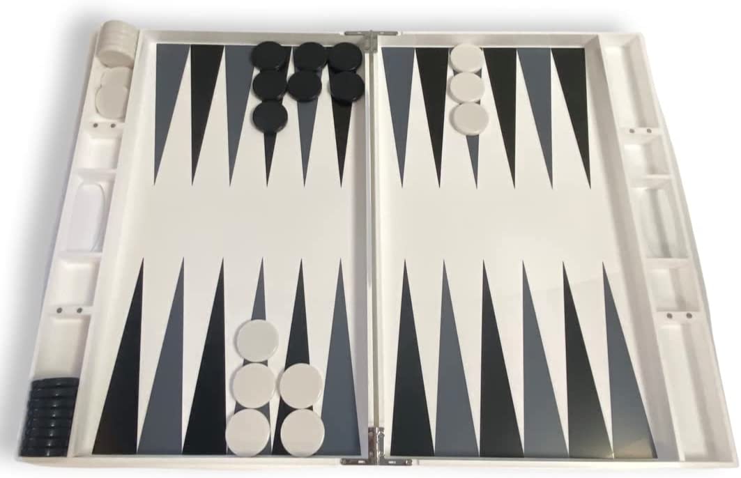 Lucite Acryl-Backgammon-Set, 18 Zoll, großes Premium-Brett und Spielsteine ​​(weiß)