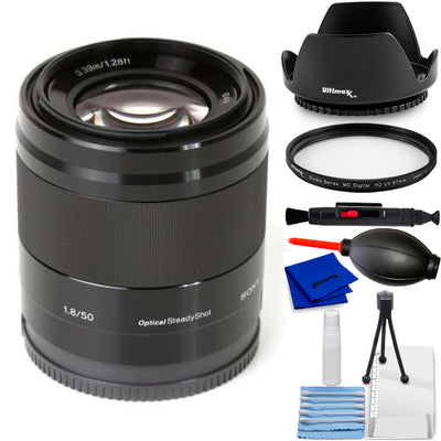 Sony E 50mm f/1.8 OSS-Objektiv (Schwarz) SEL50F18/B - 7-teiliges Zubehörpaket