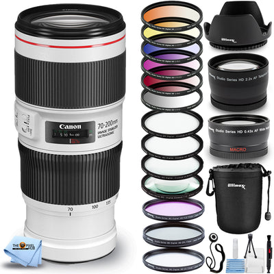 Canon EF 70–200 mm 1:4L IS II USM-Objektiv + Makro-/Nahaufnahmeobjektive + Beutelpaket