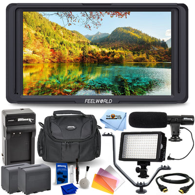 FeelWorld F5 5.0" Full HD HDMI On-Camera Monitor + EXT BATTS + LED Light Bundle