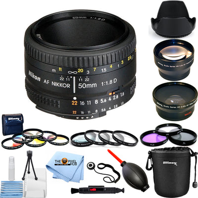 Nikon AF NIKKOR 50mm f/1.8D Autofocus Lens + Telephoto and Wide Lenses Bundle