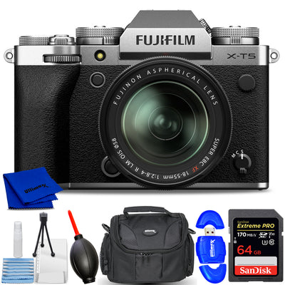 FUJIFILM X-T5 spiegellose Kamera mit 18-55-mm-Objektiv, Silber – 7-teiliges Zubehörpaket