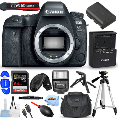 Canon EOS 6D Mark II DSLR-Kamera (nur Gehäuse) + 64 GB + Blitz + Stativ-Paket