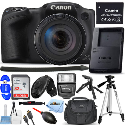 Canon PowerShot SX420 IS 20MP Digitalkamera (Schwarz) + 32 GB + Flash-Paket