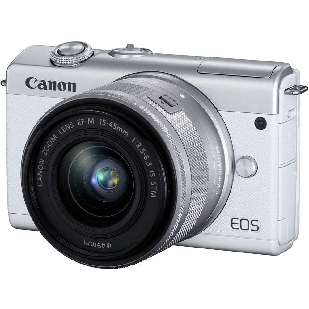 Canon EOS M200 spiegellose Kamera mit 15-45 mm (weiß) + EXT BATT + Filterpaket