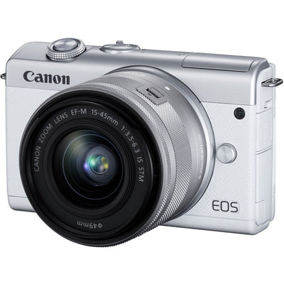 Canon EOS M200 spiegellose Kamera mit 15-45 mm (weiß) + 64 GB + Blitzlicht-Paket