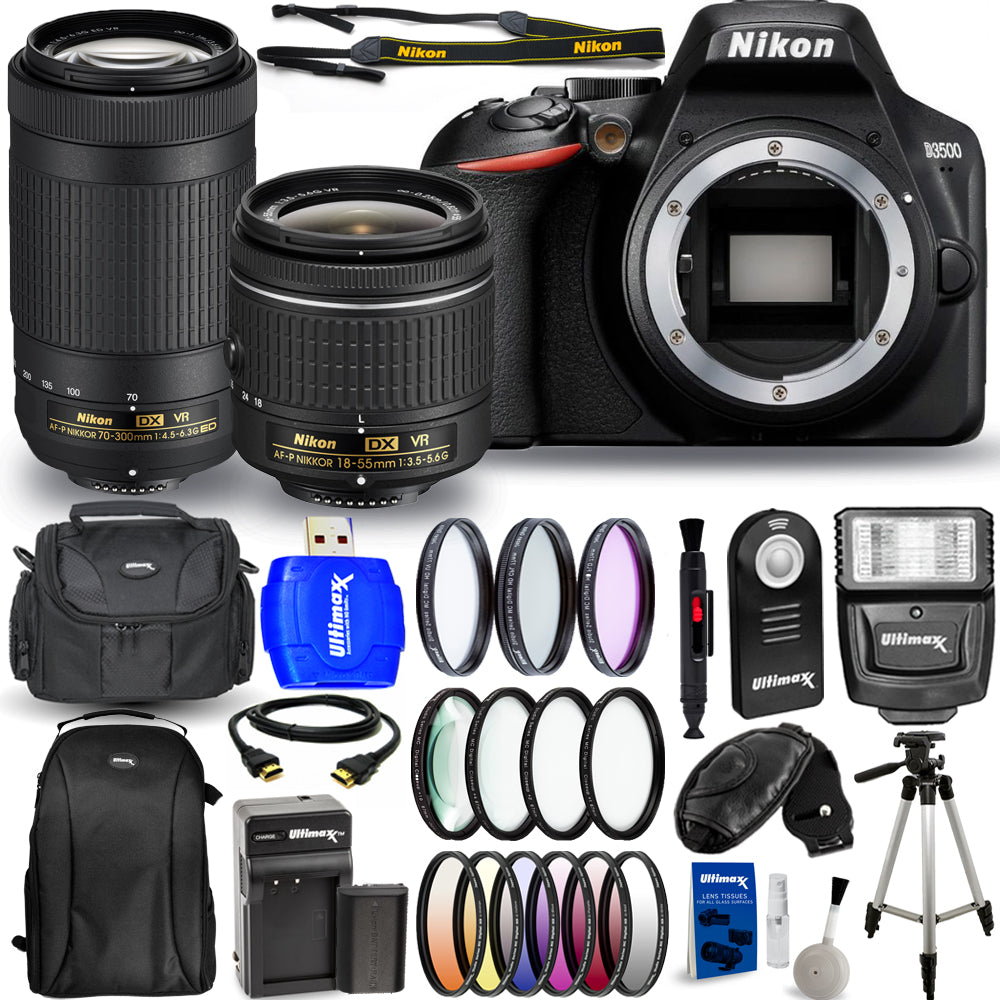 Nikon D3500 DSLR Camera with 18-55mm + 70-300mm VR Lenses - 17PC Accessory Kit