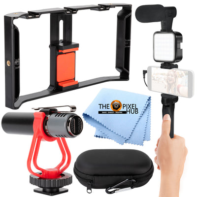 Vlogging-Kit für iPhone und Android mit Bluetooth-Mikrofon, LED-Lichtstabilisator-Rig