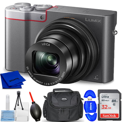 Panasonic LUMIX DC-TZ220D/ZS200D Digitalkamera (Silber) – 7-teiliges Zubehörpaket