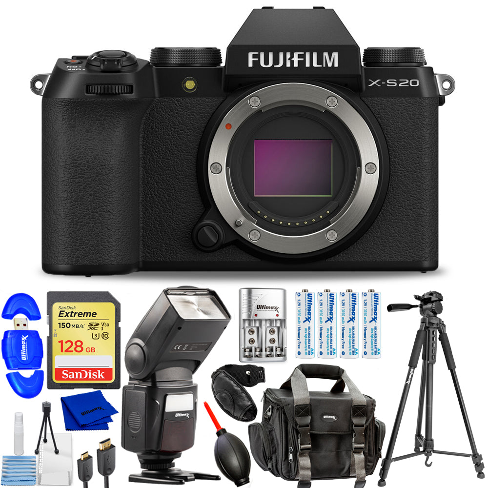 FUJIFILM X-S20 spiegellose Kamera (Gehäuse, schwarz) 16781852 – 12-teiliges Zubehörpaket