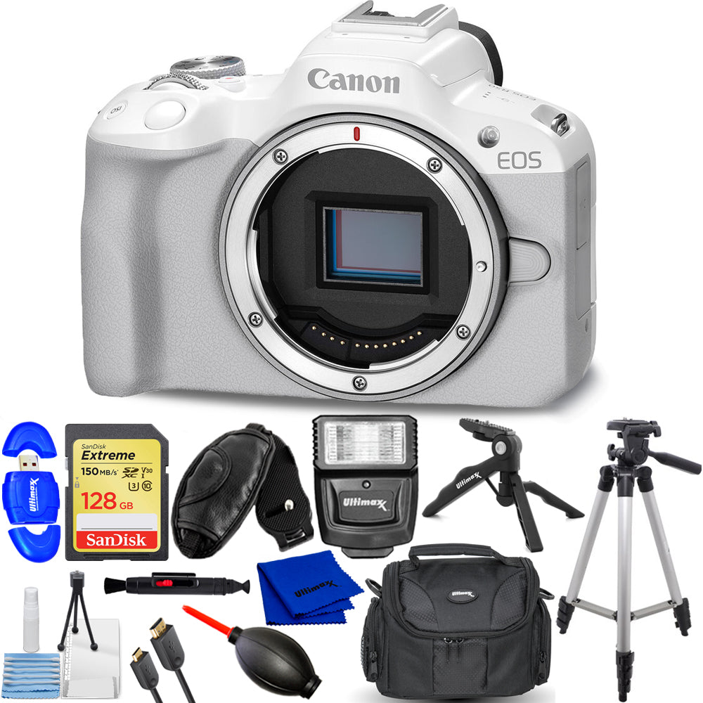 Canon EOS R50 Mirrorless Camera (White) 5812C002 - 12PC Accessory Bundle