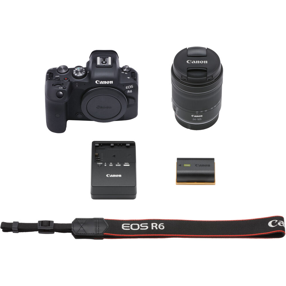 Canon EOS R6 spiegellose Kamera mit 24-105 mm f/4-7.1 Objektiv + 64 GB + Blitzpaket