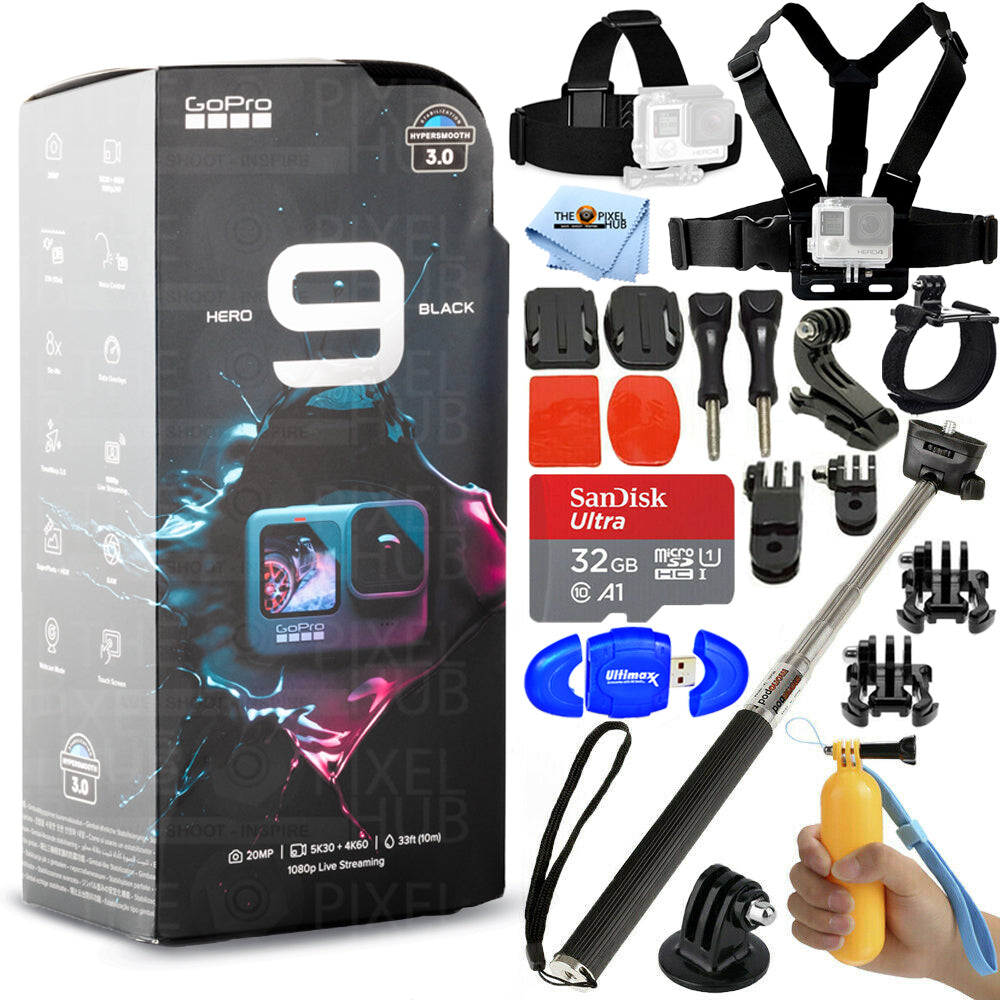 GoPro HERO9 Black 23,6 MP wasserdichter 4K-Kamera-Camcorder + 32 GB Action-Paket