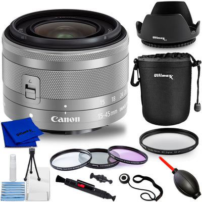 Canon EF-M 15-45mm f/3.5-6.3 IS STM Objektiv Silber 0597C002 - 12-teiliges Zubehörpaket