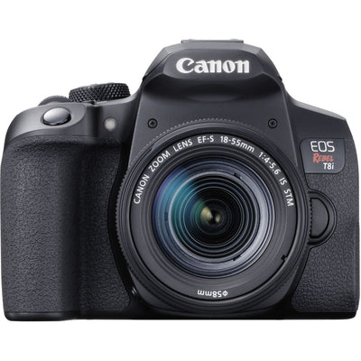 Canon EOS Rebel T8i DSLR mit 18-55-mm-Objektiv + 64 GB + Blitz + Stativpaket