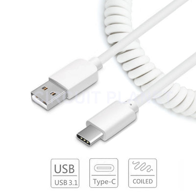 TYPE-C auf USB Spiral SYNC Ladekabel Datenkabel Ladeanschluss WEISS NEU