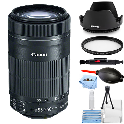 Canon EF-S 55-250mm f/4-5.6 IS STM Lens 8546B002 - 7PC Accessory Bundle