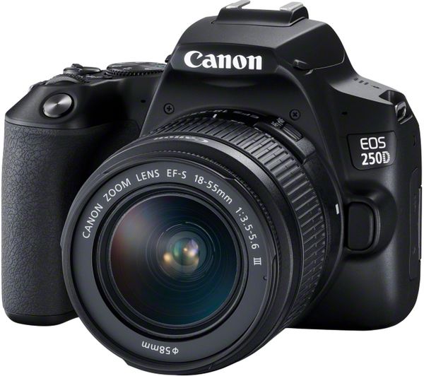 Canon EOS 250D / Rebel SL3 DSLR-Kamera mit 18-55 mm (Schwarz) 64 GB + Blitzpaket