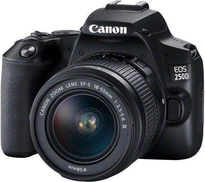 Canon EOS 250D / Rebel SL3 DSLR-Kamera mit 18-55-mm-Objektiv (schwarz)