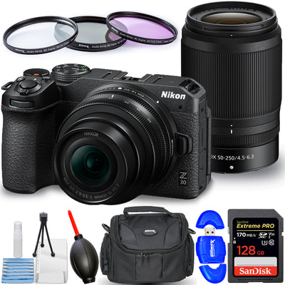 Nikon Z30 Mirrorless Camera with 16-50mm and 50-250mm Lenses - 8PC Accessory Kit