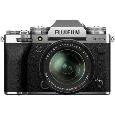 FUJIFILM X-T5 spiegellose Kamera mit 18-55-mm-Objektiv, Silber – 12-teiliges Zubehörpaket