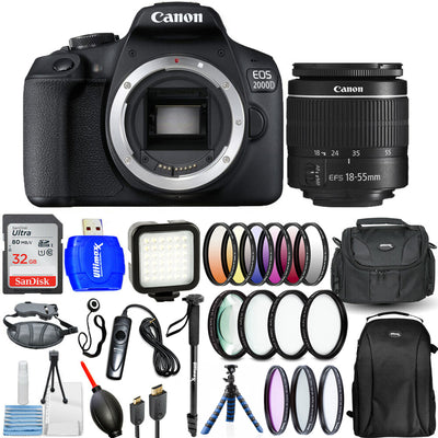 Canon EOS 2000D / Rebel T7 3 Objektive 18–55 mm mit 32 GB Filter-Kit Rucksack-Paket