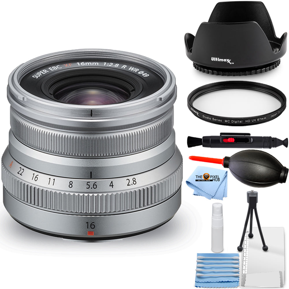 FUJIFILM XF 16mm f/2.8 R WR Objektiv (Silber) 16611681 - 7-teiliges Zubehörpaket