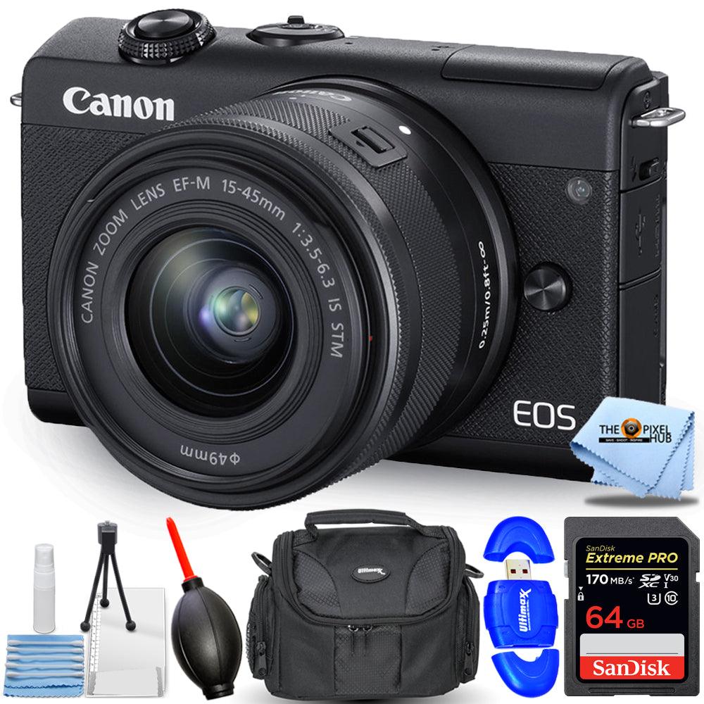 Canon EOS M200 spiegellose Digitalkamera mit 15-45-mm-Objektiv (schwarz) + 64-GB-Paket