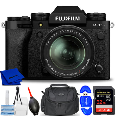 FUJIFILM X-T5 spiegellose Kamera und 18-55-mm-Objektiv (schwarz) – 7-teiliges Zubehörpaket