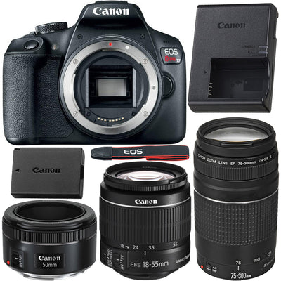 Canon EOS Rebel T7 DSLR with 18-55mm + 75-300mm + 50mm Lenses - Top Value Bundle