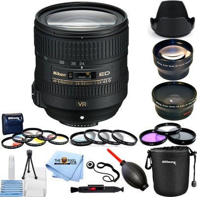 Nikon AF-S NIKKOR 24–85 mm 1:3,5–4,5G ED VR-Objektiv + Filter-Kit + Objektivtasche im Paket