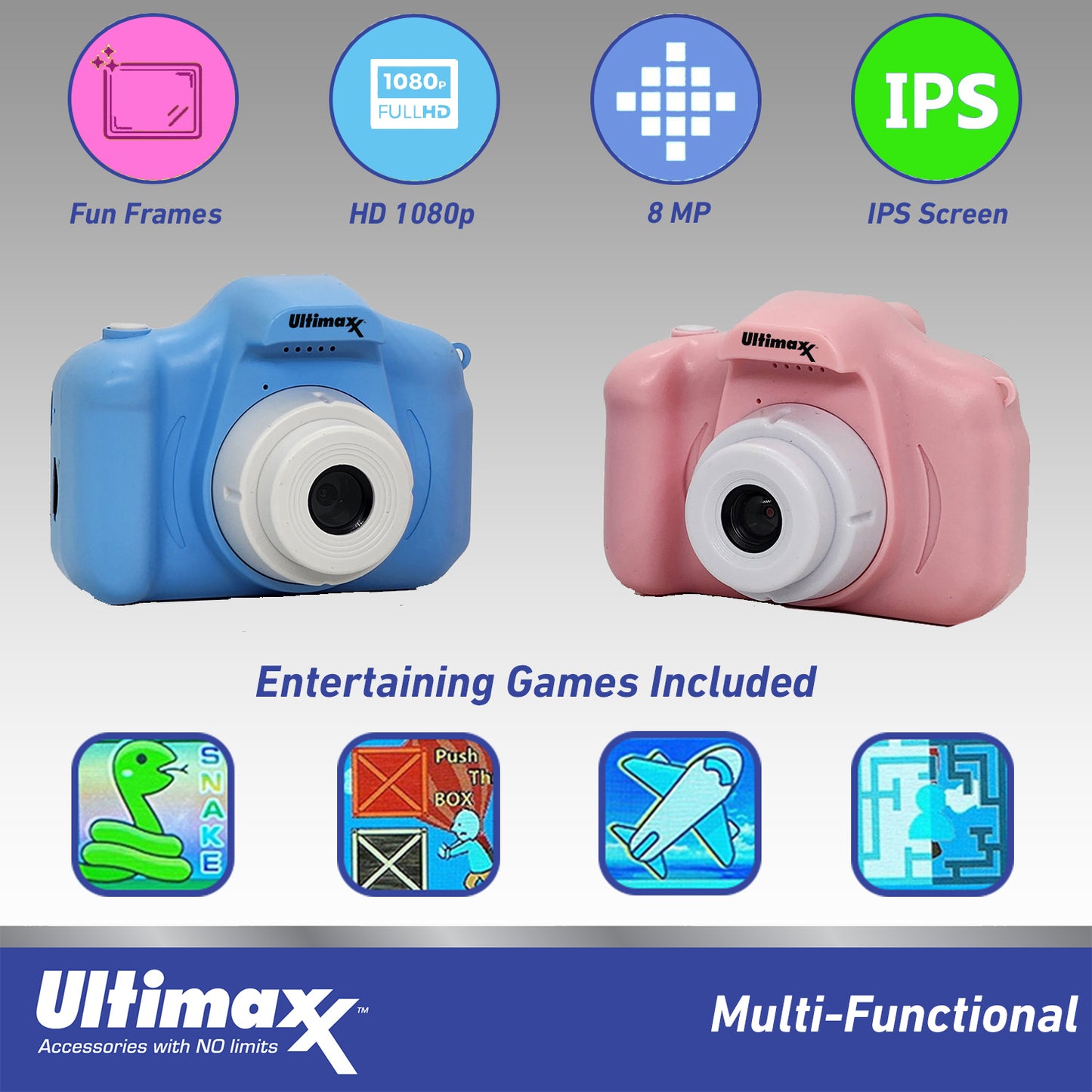 Ultimaxx Digital Video Recorder Camera (Blue) Kids Teens ages 8-12 Beginners with Games 32GB Micro SD Holiday Christmas Gift