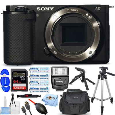 Sony ZV-E10 spiegellose Kamera (Gehäuse, Schwarz) ILCZV-E10/B + 64GB + Flash-Paket