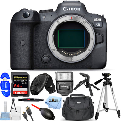 Canon EOS R6 spiegellose Digitalkamera (nur Gehäuse) + 64 GB + Blitzlicht-Paket