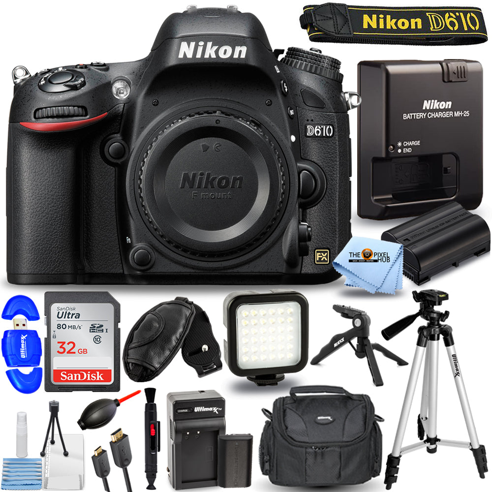 Nikon D610 24.3MP DSLR Camera (Body Only) 1540 - 15PC Accessory Bundle