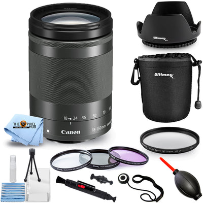 Canon EF-M 18–150 mm 1:3,5–6,3 IS STM-Objektiv (Graphit) – 10-teiliges Zubehörpaket