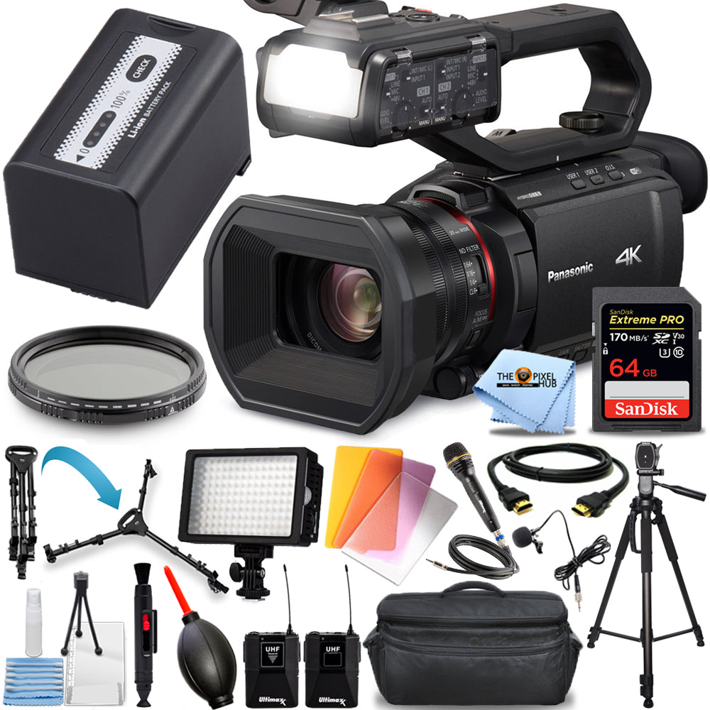 Panasonic HC-X2000 UHD 4K 3G-SDI/HDMI Pro Camcorder + 64 GB + Mikrofonsystem-Paket