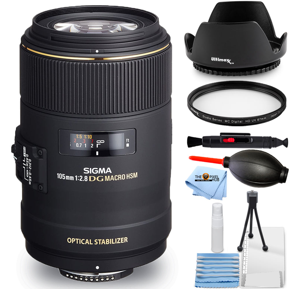 Sigma 105mm f/2.8 EX DG OS HSM Makroobjektiv für Nikon F Starter UV Bundle