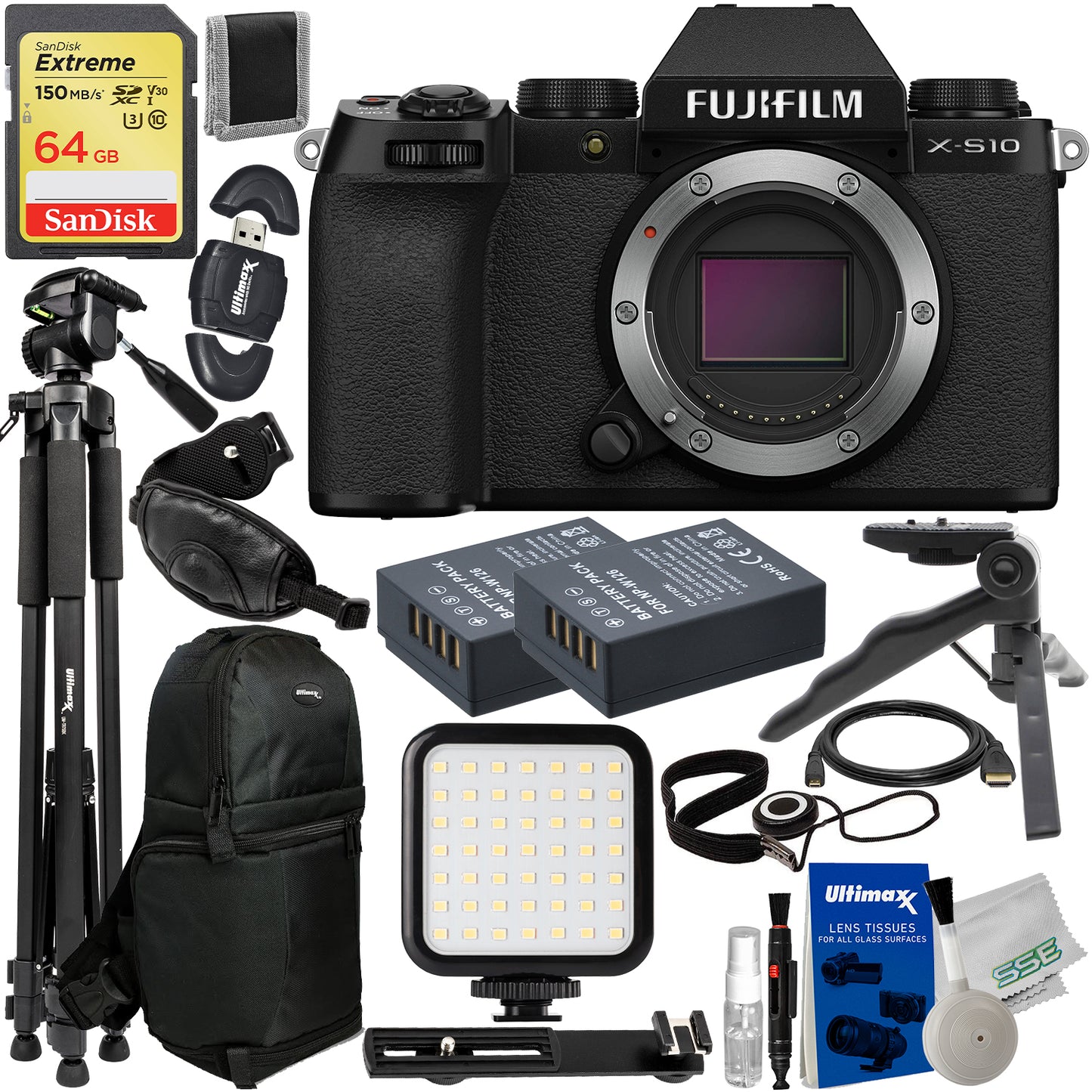 FUJIFILM X-S10 Mirrorless Camera (Body Only, Black) - 14PC Accessory Bundle