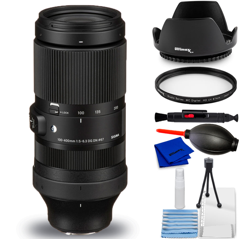 Sigma 100–400 mm f/5–6,3 DG DN OS Contemporary-Objektiv (FUJIFILM X) – 7-teiliges Paket