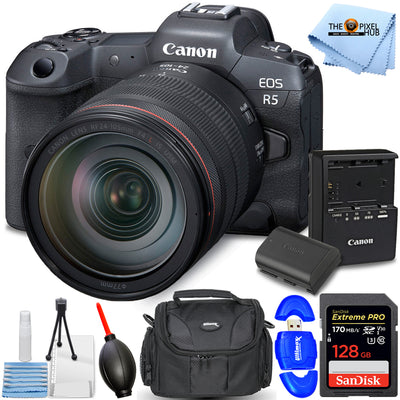 Canon EOS R5 Mirrorless Camera with 24-105mm f/4 Lens - 7PC Accessory Bundle