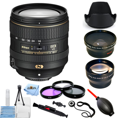 Nikon AF-S DX NIKKOR 16–80 mm 1:2,8–4E ED VR-Objektiv + Filter-Kit-Paket, weiße Box