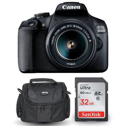 Canon EOS 2000D / Rebel T7 mit EF-S 18-55 mm III-Objektiv + SanDisk 32 GB und Tasche