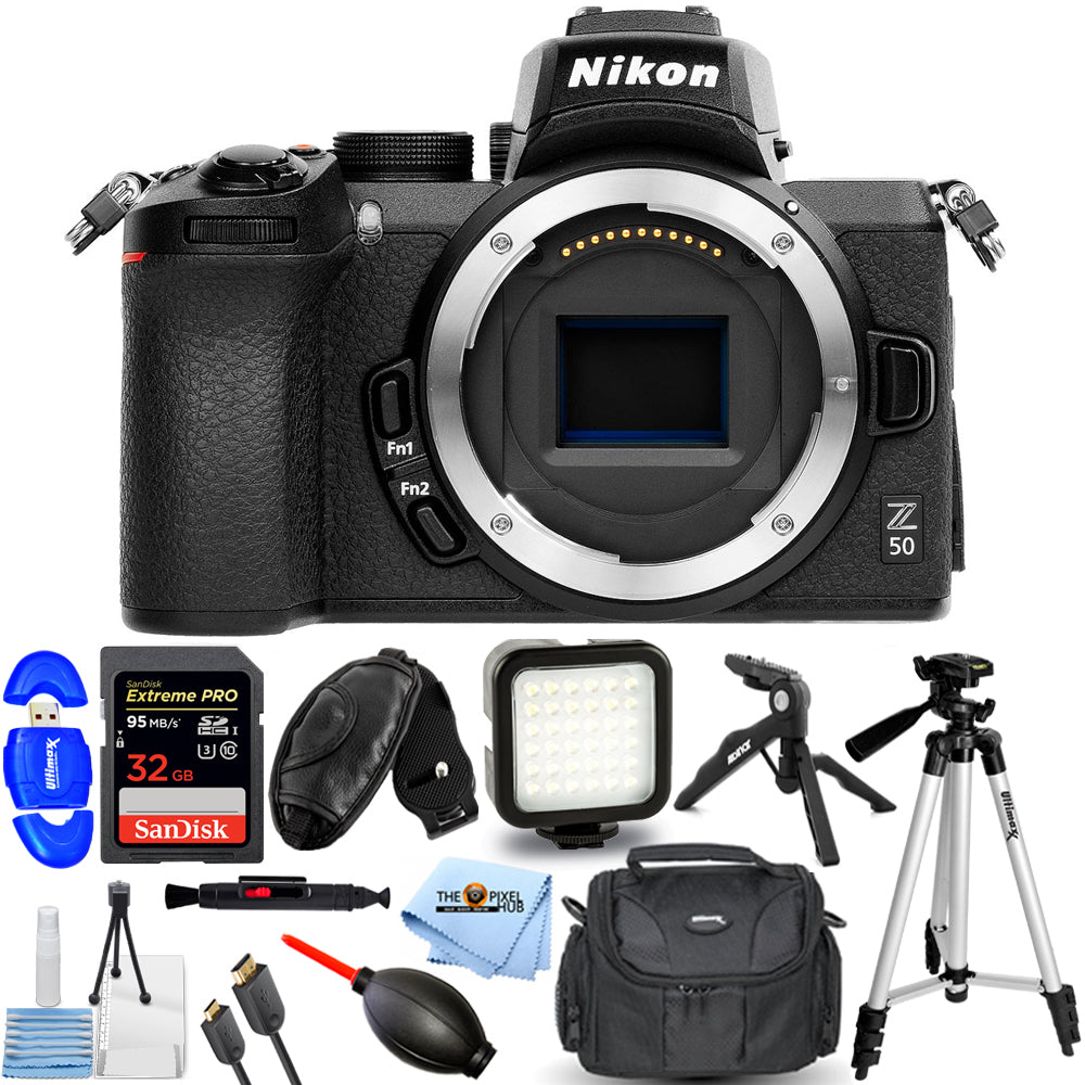 Nikon Z 50 spiegellose Digitalkamera (nur Gehäuse) + 64 GB + LED-Beleuchtungsset im Paket