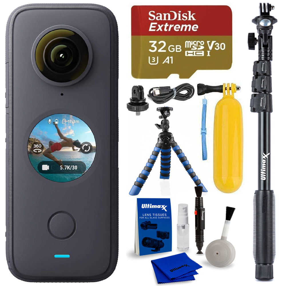 Insta360 ONE X2 Taschenkamera CINOSXX/A + 32 GB + Einbeinstativ + Gripster-Paket