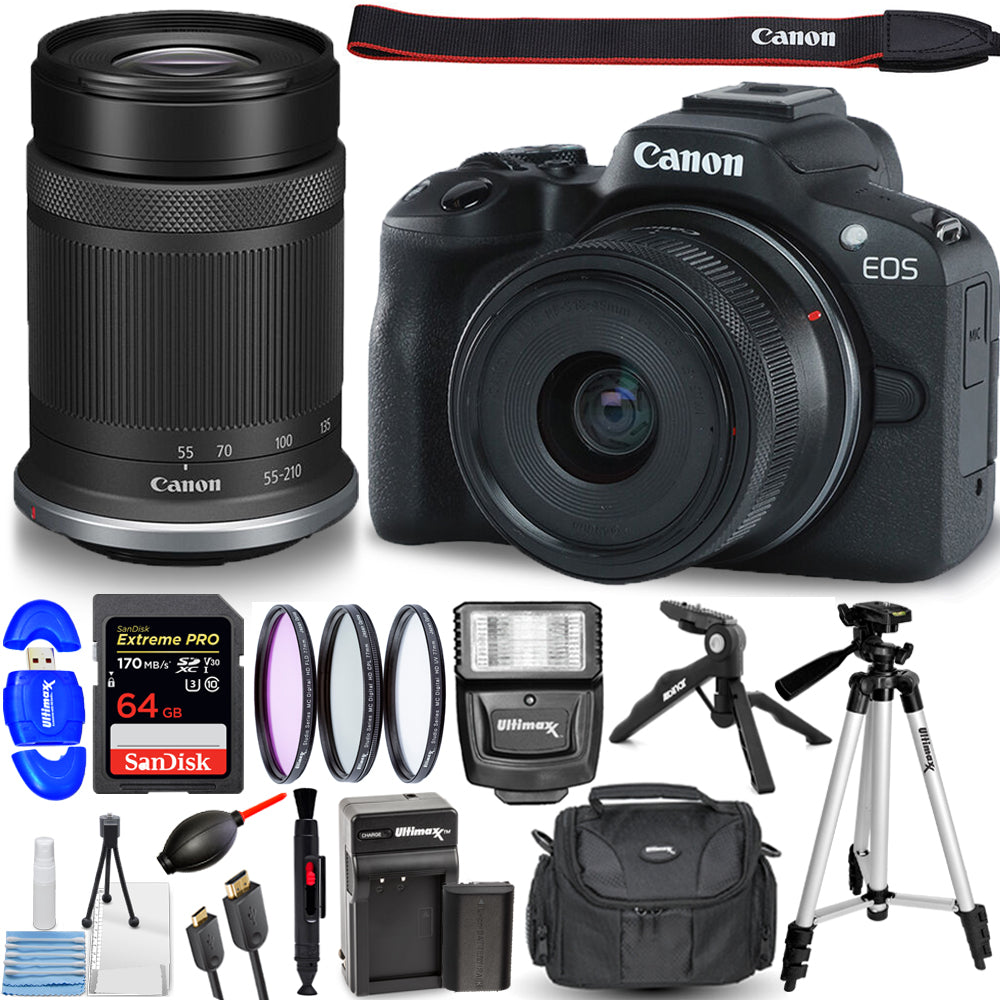 Canon EOS R50 spiegellose Kamera mit 18-45 mm und 55-210 mm Objektiven (Schwarz) im Paket