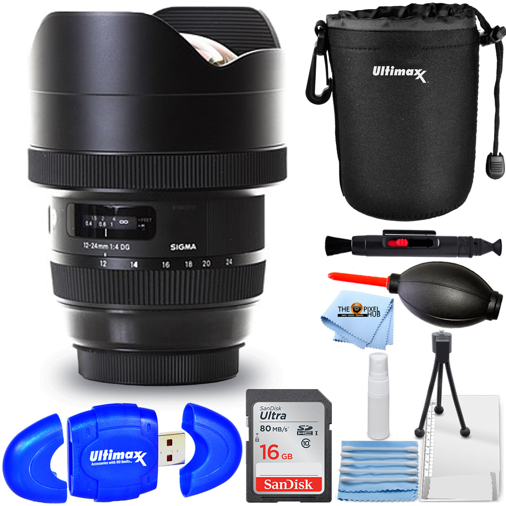 Sigma 12-24mm f/4 DG HSM Art Lens for Nikon F + 32GB + Lens Pouch Bundle